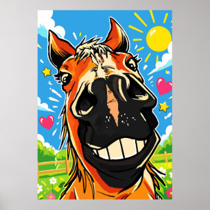 Poster Sorriso Engraçado de Cavalo Desenho Animado Arte d