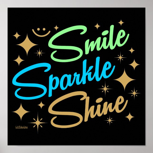 Poster SORRISO, SPARKLE, SHINE! motivacional e inspirador (Frente)