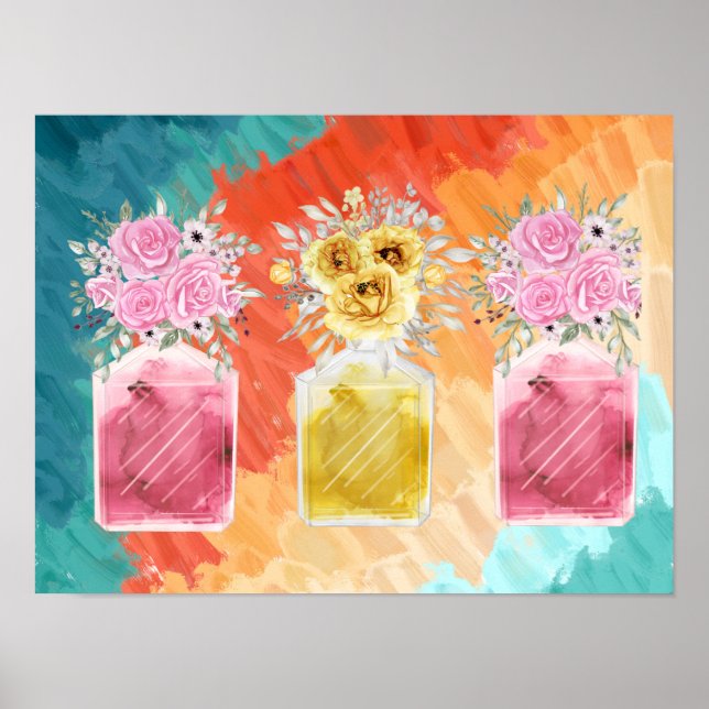 Poster Sorte boa de três Buquês de garrafa de perfumaria (Frente)