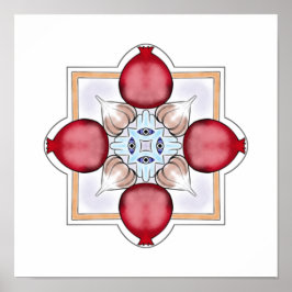 Poster Sorte Judaica - Romã, Hamsa, Alho