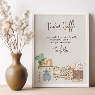 Poster Sorteio de Fraldas Berçário Bebê Boho Chás de Bebê