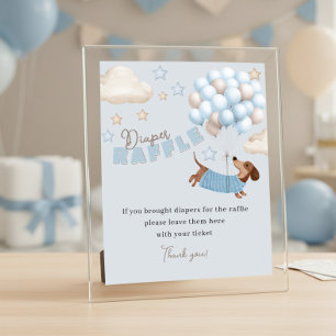 Poster Sorteio de Fraldas Dachshund Azul Jogo de Chá de B