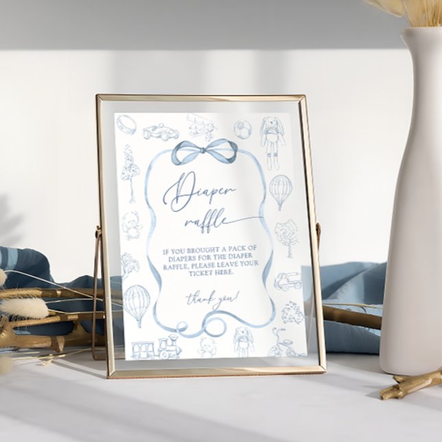 Poster Sorteio de Fraldas para Menino em Azul Toile de Jo (Criador carregado)