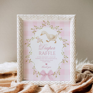 Poster Sorteio de fraldas Silly Goose Laço Xadrez Rosa