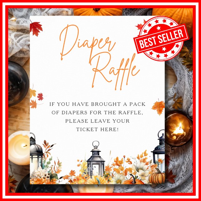 Poster SORTEIO DE FRALDAS Um Pequeno Abobrinha JOGO  (DIAPER RAFFLE A Little Pumpkin is on the Way Fall Autumn Baby Shower Game Poster )