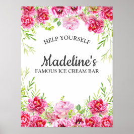 Poster Sorvete branco das folhas planas cor-de-rosa