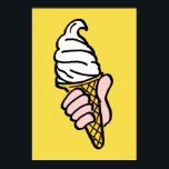 Pôster Sorvete Cone<br><div class="desc">cone de sorvete em um design de pop de arte de desenho em um fundo amarelo. Grande gráfico de rede de Sorvete brilhante em um poster.</div>
