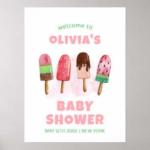 Poster Sorvete cor-de-rosa doce Popcicle Chá de fraldas b