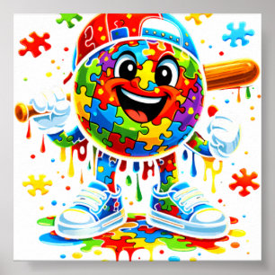 Poster Sorvete de beisebol de conscientização sobre autis