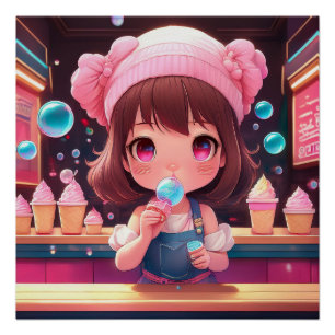 Pôster Sorvete de Caractere Chibi Art Chibi