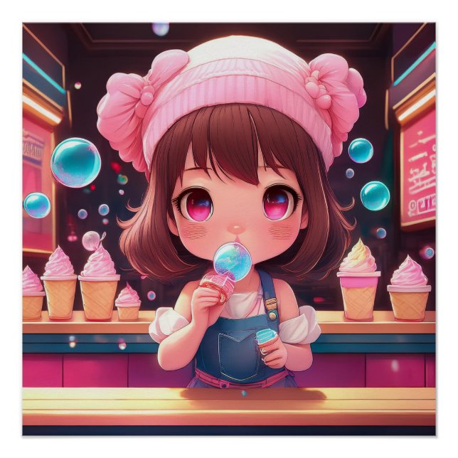 Pôster Sorvete de Caractere Chibi Art Chibi (Frente)