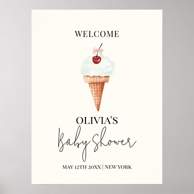 Poster Sorvete de Cherry Scoop Bonito Bem-vindo (Frente)