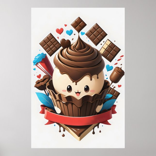 Poster sorvete de chocolate com coração (Frente)