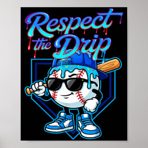 Poster Sorvete de Gotejamento de Beisebol Respeite a Gota