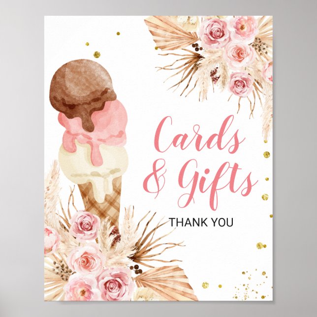 Poster Sorvete de grama Pampas Boho Cards florais & Prese (Frente)