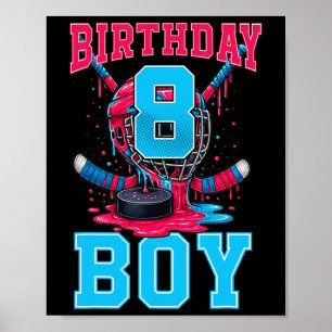 Poster Sorvete de hóquei de 8 anos pingando 8º aniversári