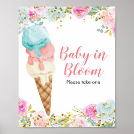Poster Sorvete de Pastel Bebê Floral em Sangue