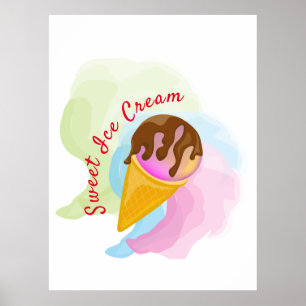 Poster Sorvete doce colorido em um cone