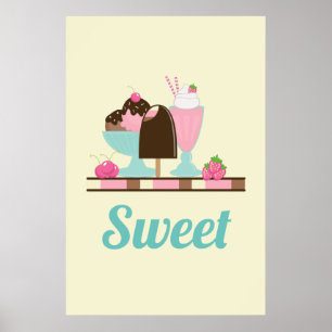 Poster Sorvete doce Sundae & Strawberry Float