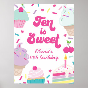 Poster Sorvete e Bolo Dez é um Doce 10º Aniversário