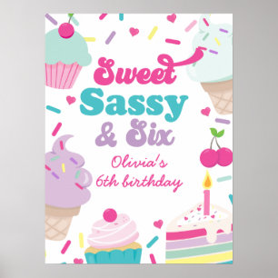 Poster Sorvete e Bolo Doce Sassy Seis 6 Aniversário