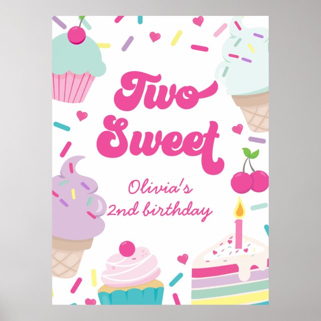Poster Sorvete e Bolo Dois Doçura 2ºAniversário (Frente)