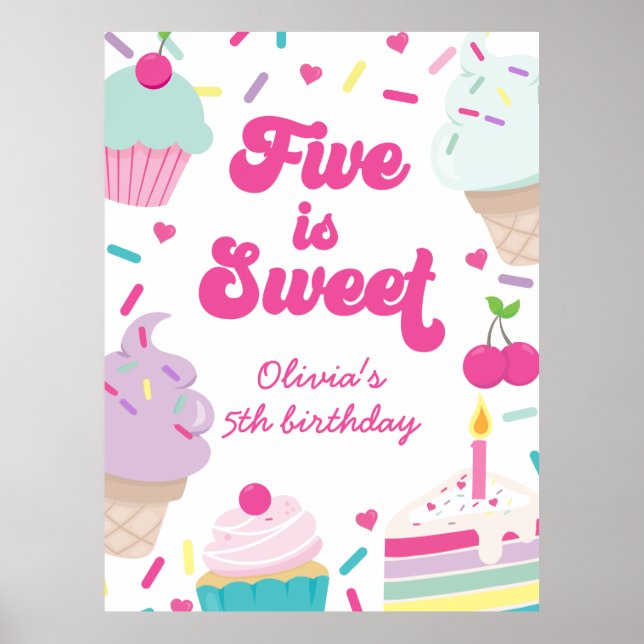 Poster Sorvete e Bolo Five é Doce 5º Aniversário (Frente)