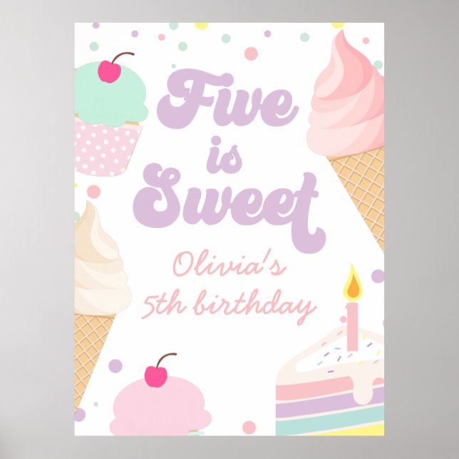Poster Sorvete e Bolo Five é Doce 5º Aniversário (Frente)