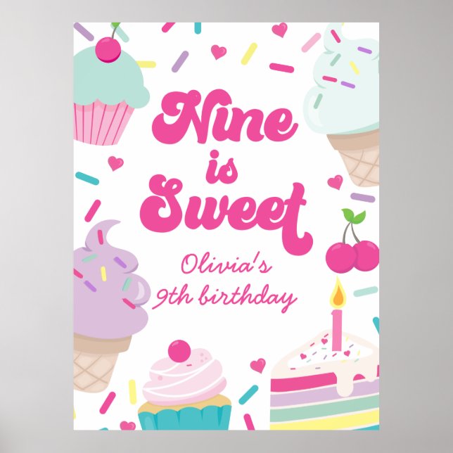 Poster Sorvete e Bolo Nine é um Doce 9º Aniversário (Frente)