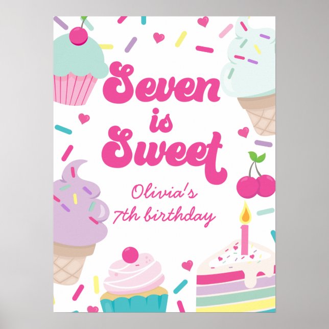 Poster Sorvete e Bolo Seven é Doce Aniversário de 7 anos (Frente)