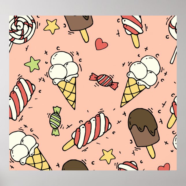 Poster Sorvete e Lollipops bonitos: sem costura (Frente)