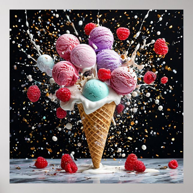 Poster Sorvete em um cone de waffle (Frente)