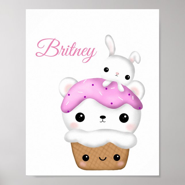 Poster Sorvete kawaii Cupcake bonito personalizado (Frente)