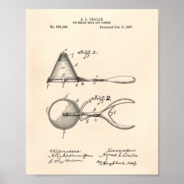 Pôster Sorvete Mold 1897 Patent Art Old Peper (Frente)