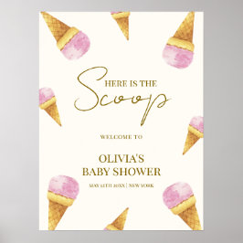 Poster Sorvete rosa de verão, Chá de fraldas bem-vindo