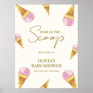 Poster Sorvete rosa de verão, Chá de fraldas bem-vindo