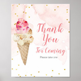 Poster Sorvete Rosa e Dourado Obrigada por vir