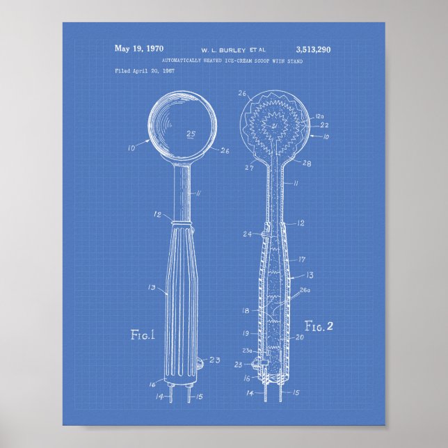 Poster Sorvete Scoop 1970 Patent Art Blueprint (Frente)