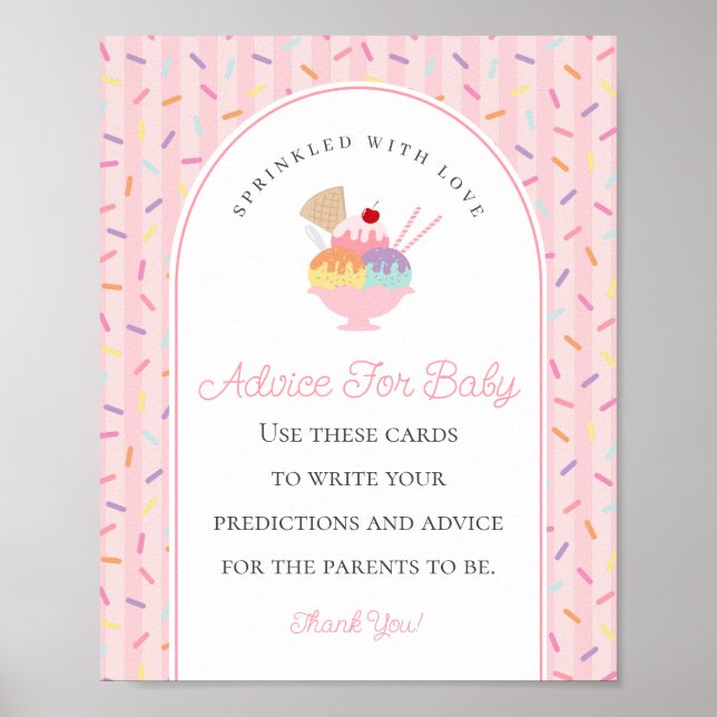 Poster Sorvete Sundae Sprinkled with Love Baby Advice (Frente)
