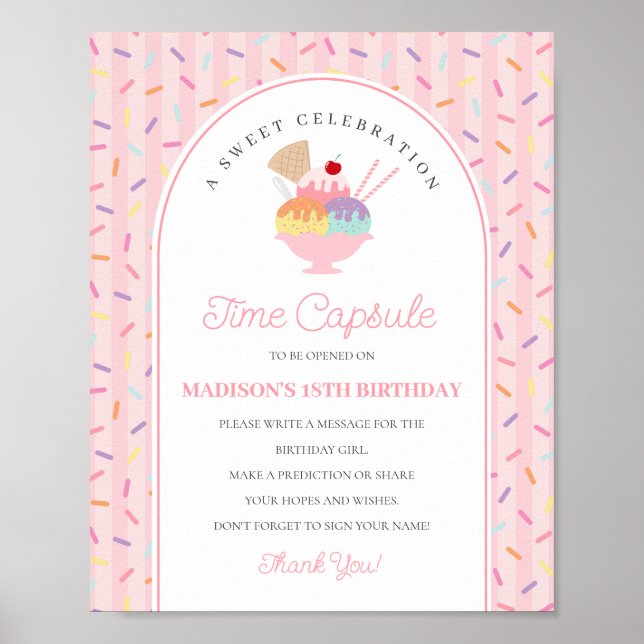Poster Sorvete Sundae Sweet One Birthday Time Capule (Frente)