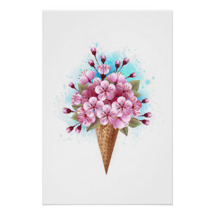 Pôster Sorvete Waffle Rosa Sakura Cone