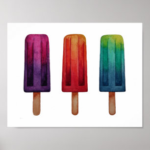 Poster Sorvetes bonitos do Popsicle da aguarela