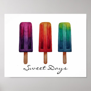 Poster Sorvetes bonitos do Popsicle da aguarela