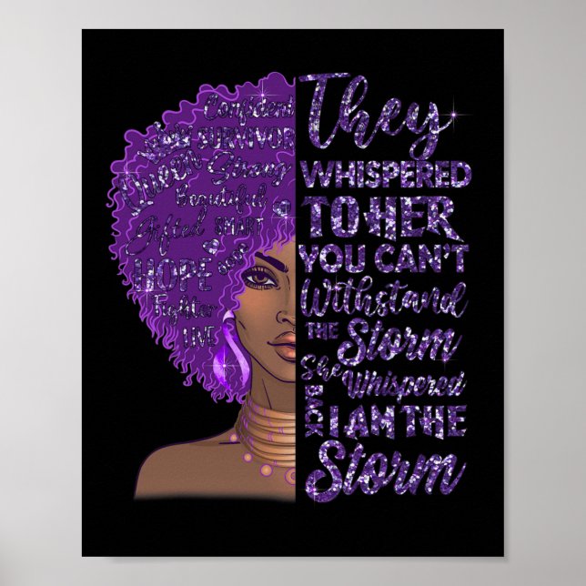 Poster Sou a tempestade Forte Mulher Negra Roxa Sobredosa (Frente)