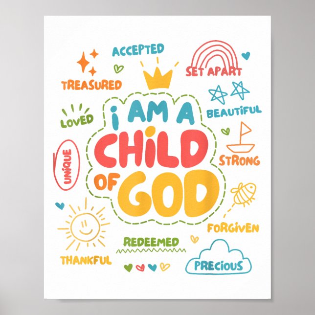 Poster Sou Criança de Deus, Retro Cristão Jesus Faith De (Frente)