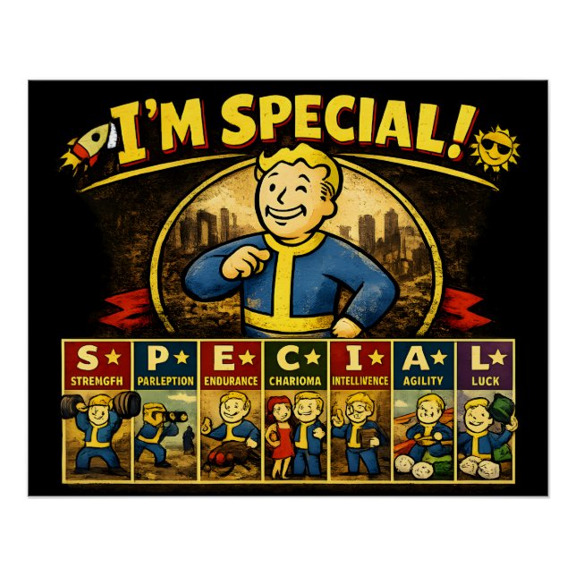 Pôster Sou Especial | Stats Mousepad Inspirado em Fallout (Frente)