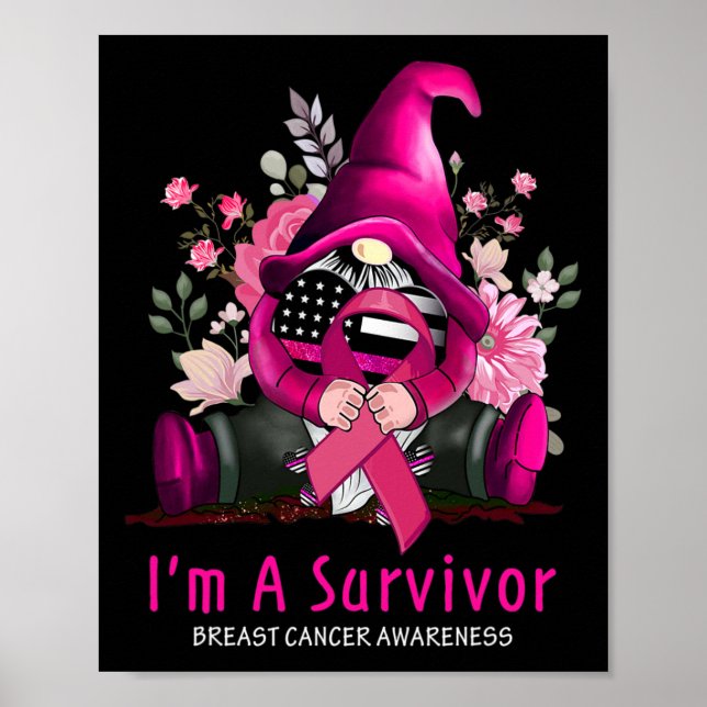 Poster Sou um Sobrevivente Gnomo, Cancer de Fita Rosa, Aw (Frente)