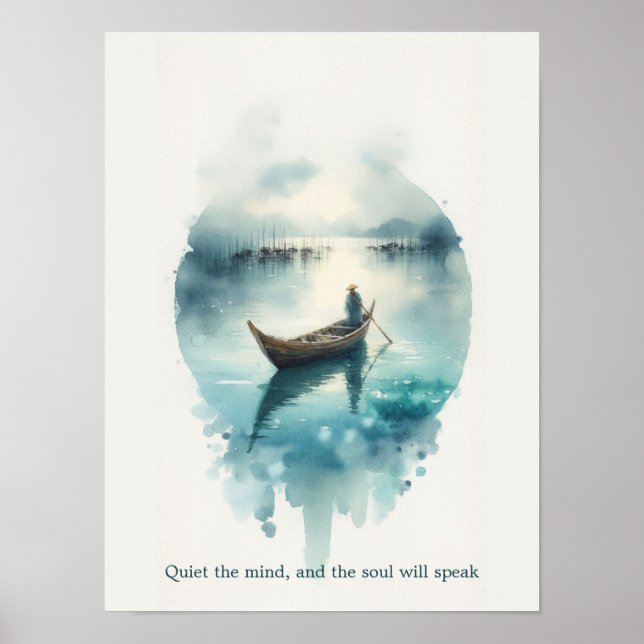 Poster Soulful Silence: Minimalist Watercolor Boat Quote  (Frente)