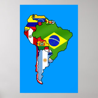 Pôster South American flags of South America flag Map