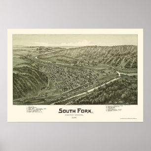 Pôster South Fork, mapa panorâmico do PA - 1900